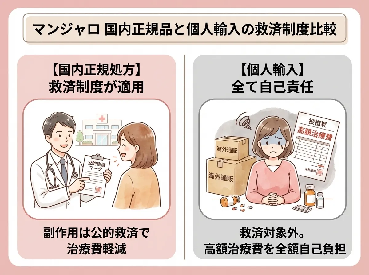 マンジャロ国内正規品と個人輸入の救済制度の比較